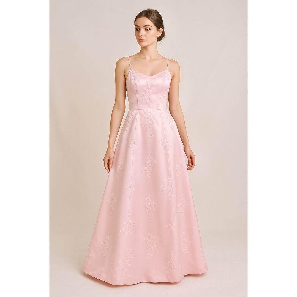 Vintage 90s Y2K Romantic Pink Maxi Formal Dress Beaded Layered Satin Gown SMALL